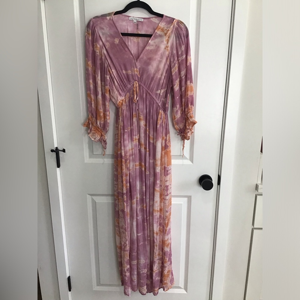 Young Fabulous & Broke Women's Pink Tie-Dye 3/4 Sleeve Maxi Dress small